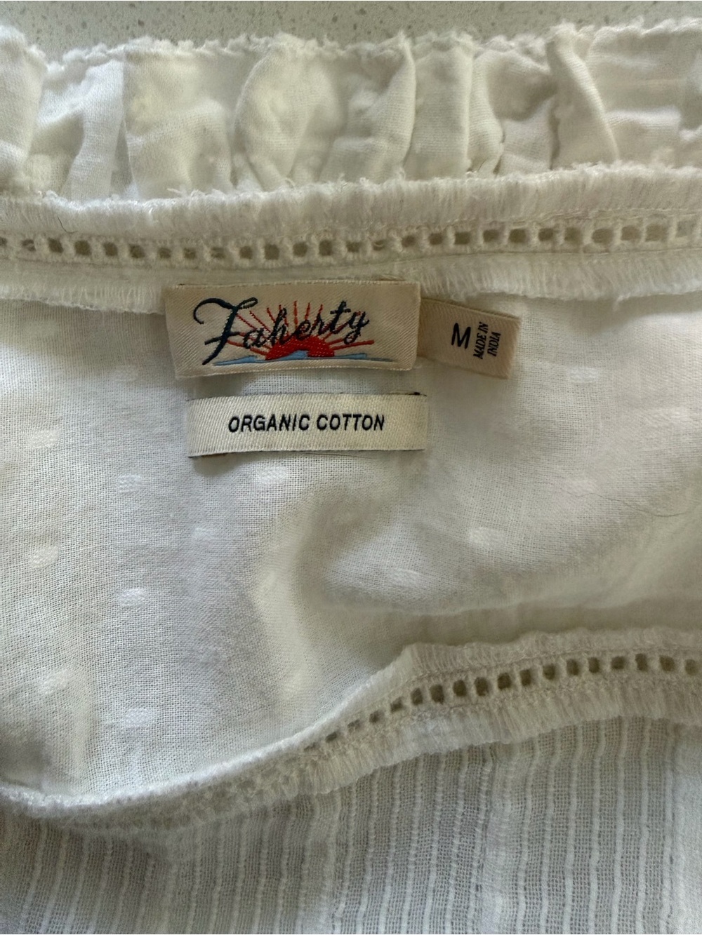 FAHERTY Willa Long Sleeve Organic Cotton Ruffled Blouse Size Medium Cream Boho - Picture 6 of 8
